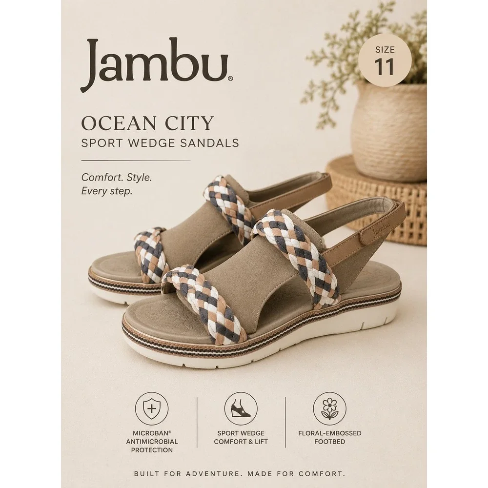 NEW‎ Jambu Ocean City Sandals Womens 11 Tan Braided Sport Wedge WJ18OCC84